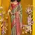 Mehendi & pink silk blend handloom weaving saree