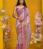 Lavender & purple silk blend handloom weaving saree
