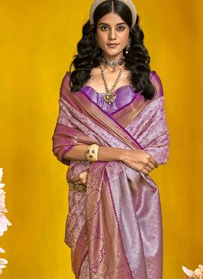 Lavender & purple silk blend handloom weaving saree 2