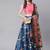 navy blue digital floral print satin silk lehenga choli with dupatta