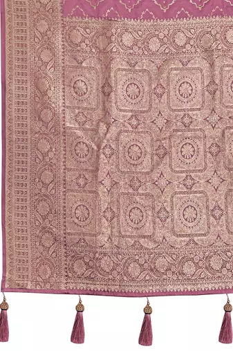 rose pink satin silk blend jacquard saree with blouse piece
