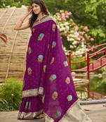 magenta satin silk blend jacquard saree with blouse piece