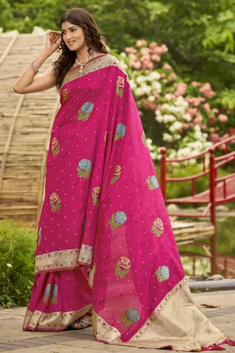  lemonade pink satin silk blend jacquard saree with blouse piece