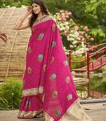  lemonade pink satin silk blend jacquard saree with blouse piece