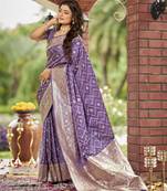  lavender purple satin silk blend jacquard saree with blouse piece