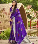 purple satin silk blend jacquard saree with blouse piece