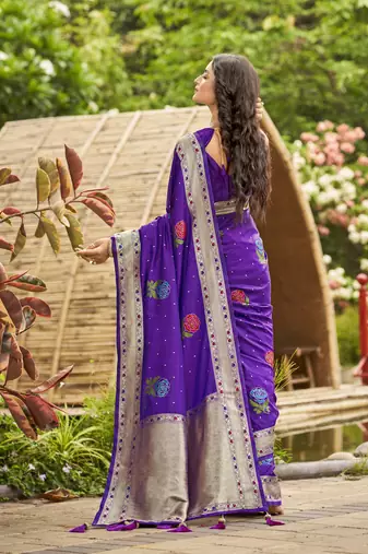 purple satin silk blend jacquard saree with blouse piece