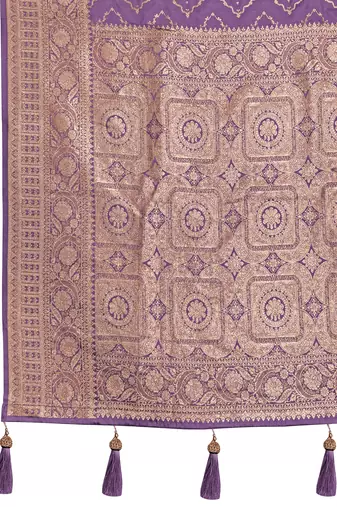  lavender purple satin silk blend jacquard saree with blouse piece