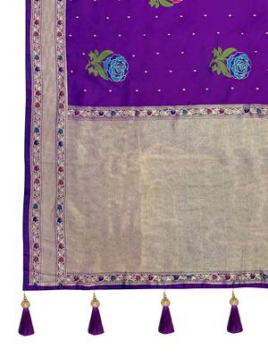 purple satin silk blend jacquard saree with blouse piece 5