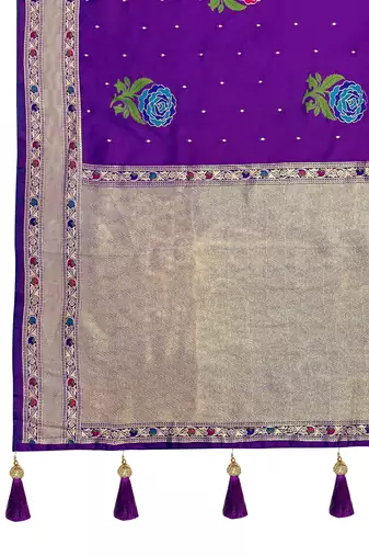 purple satin silk blend jacquard saree with blouse piece