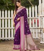 magenta satin silk blend jacquard saree with blouse piece