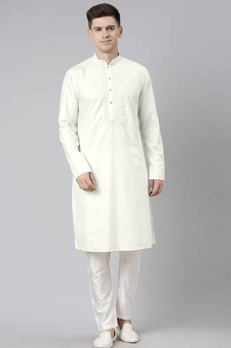 Off white cotton dori embroidery kurta set
