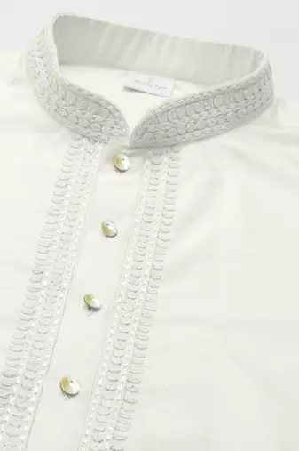 Off white cotton dori embroidery kurta set