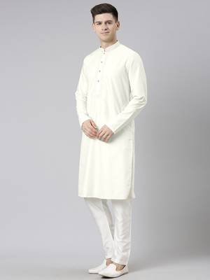 Off white cotton dori embroidery kurta set 3