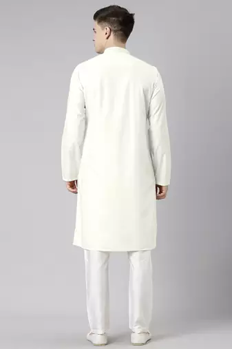 Off white cotton dori embroidery kurta set