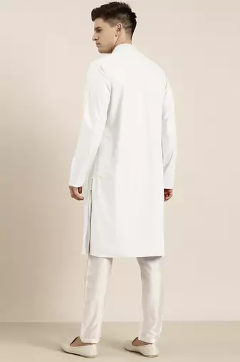 Off white cotton dori embroidered kurta set