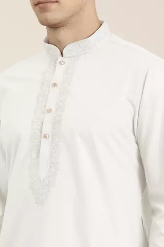 Off white cotton dori embroidered kurta set