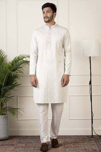Off white jacquard embroidered kurta set