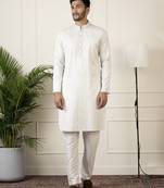 Off white jacquard embroidered kurta set