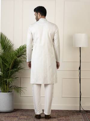 Off white jacquard embroidered kurta set 2