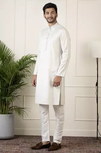 Off white jacquard embroidered kurta set