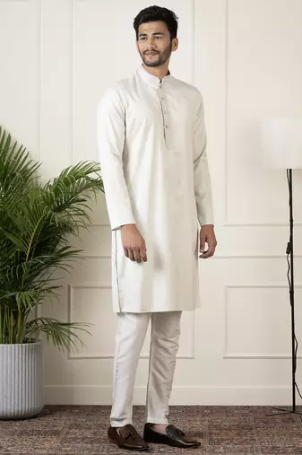 Off white jacquard embroidered kurta set