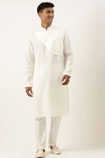 Off white layered style cotton kurta set