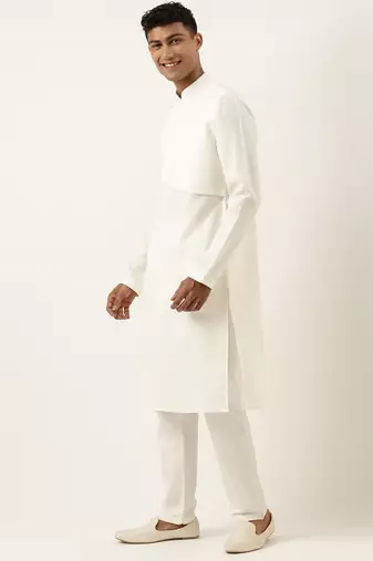 Off white layered style cotton kurta set