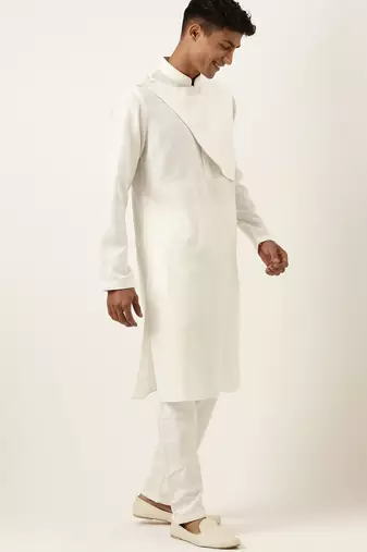 Off white layered style cotton kurta set