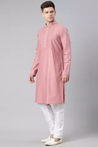 Rose pink pleated cotton kurta set
