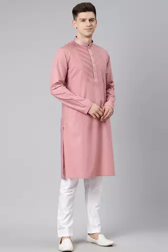 Rose pink pleated cotton kurta set