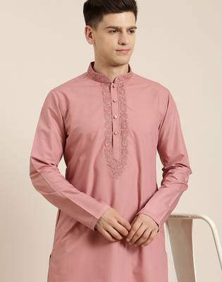 Rose pink cotton dori embroidered kurta set 1