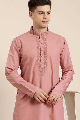 Rose pink cotton dori embroidered kurta set