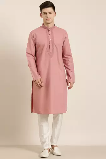Rose pink cotton dori embroidered kurta set