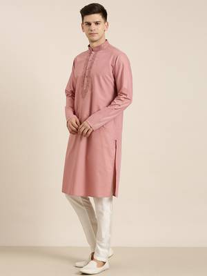 Rose pink cotton dori embroidered kurta set 4