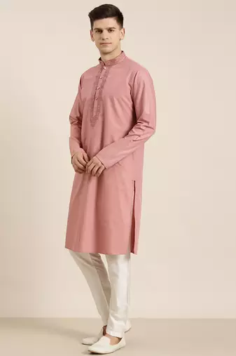 Rose pink cotton dori embroidered kurta set