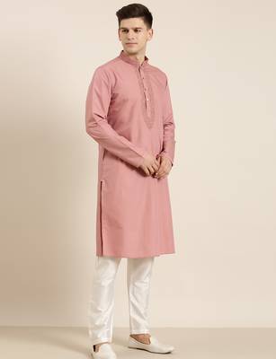 Rose pink cotton dori embroidered kurta set 5