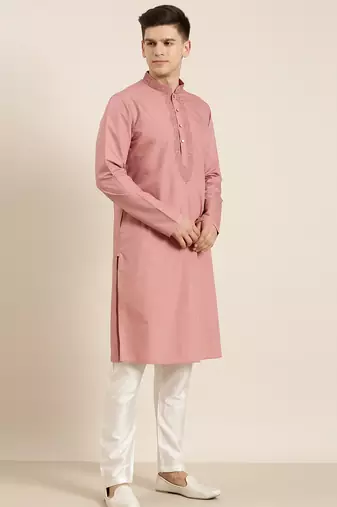 Rose pink cotton dori embroidered kurta set
