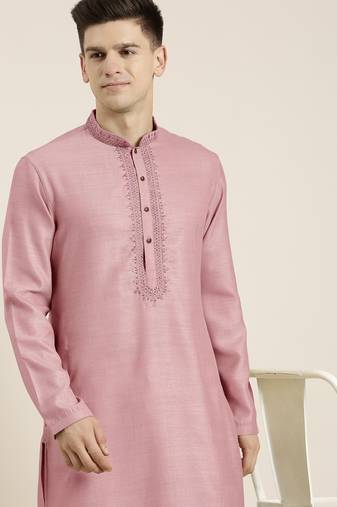 Old rose cotton dori embroidered kurta