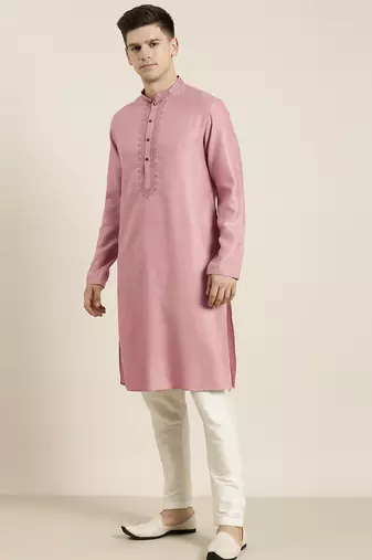 Old rose cotton dori embroidered kurta