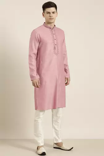 Old rose cotton dori embroidered kurta
