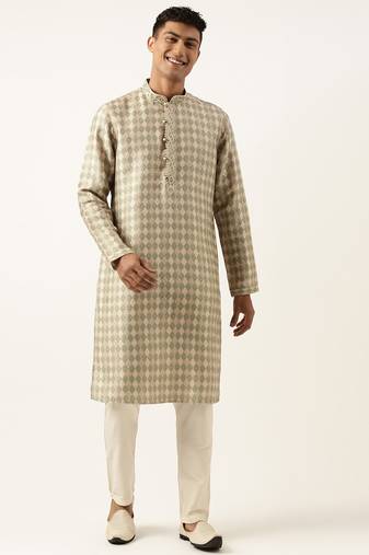 Green beige printed kurta set
