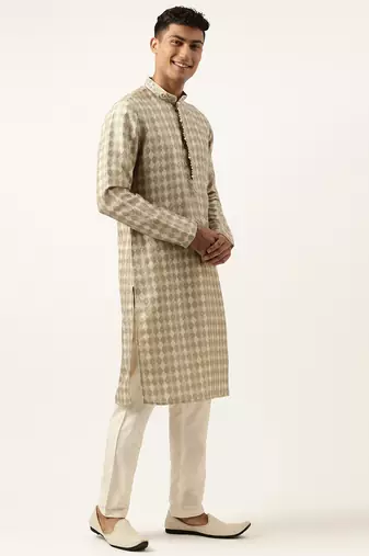 Green beige printed kurta set