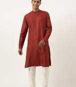 Rust cotton jacquard angrakha kurta set