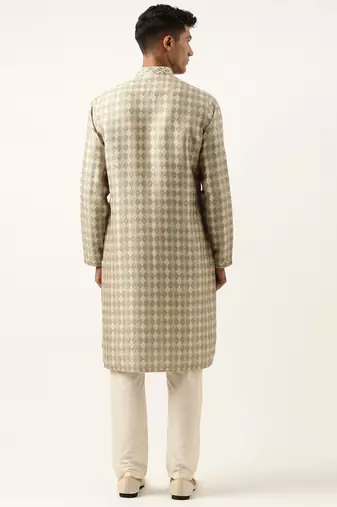 Green beige printed kurta set