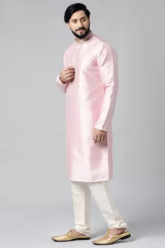 Baby pink mirror embroidered kurta set