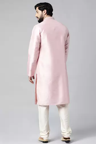 Baby pink mirror embroidered kurta set