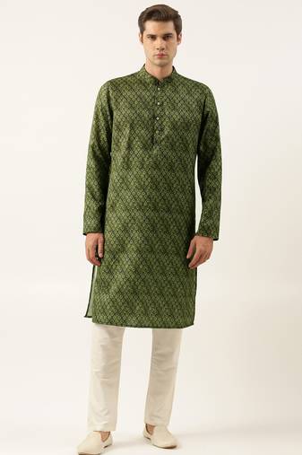 Olive printed sequin embroidered kurta set