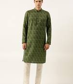 Olive printed sequin embroidered kurta set