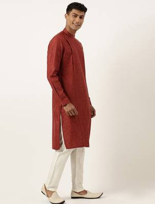 Rust cotton jacquard angrakha kurta set 4